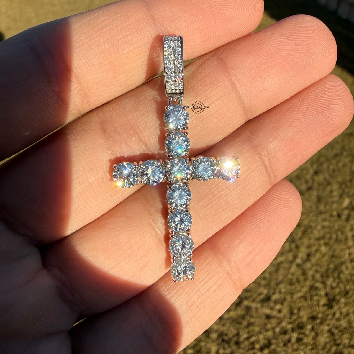Moissanite 2" Tennis Cross Pendant