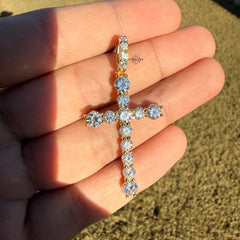 Moissanite Iced Gold Tone Cross Pendant