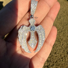 Moissanite Cross Wings Pendant