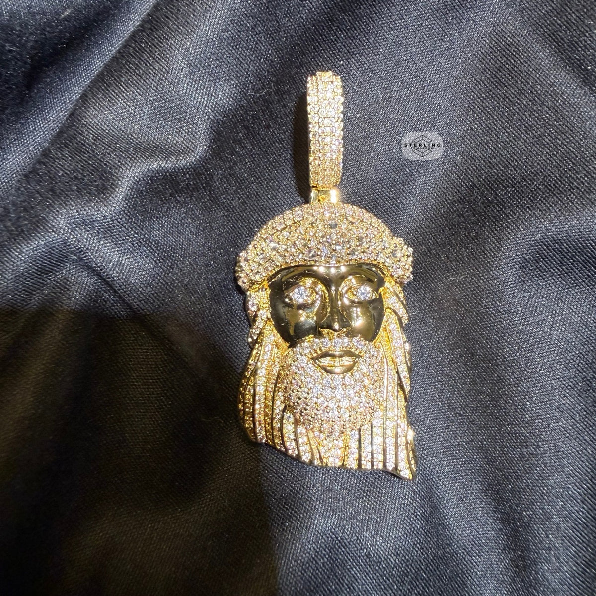 Jesus Face 14k Gold Plated Pendant + Steel Rope Chain