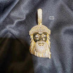 Jesus Face 14k Gold Plated Pendant + Steel Rope Chain