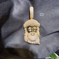 Jesus Face 14k Gold Plated Pendant + Steel Rope Chain