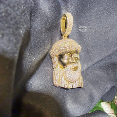 Jesus Face 14k Gold Plated Pendant + Steel Rope Chain