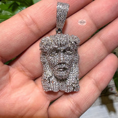 14K White Gold Finish Jesus Flower Pendant + Steel Rope Chain