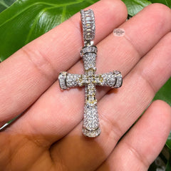 Moissanite Gothic Dual Cross Pendant - Yellow Two Tone
