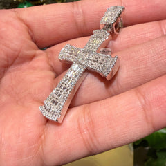 Moissanite Square Baguette Cross Pendant