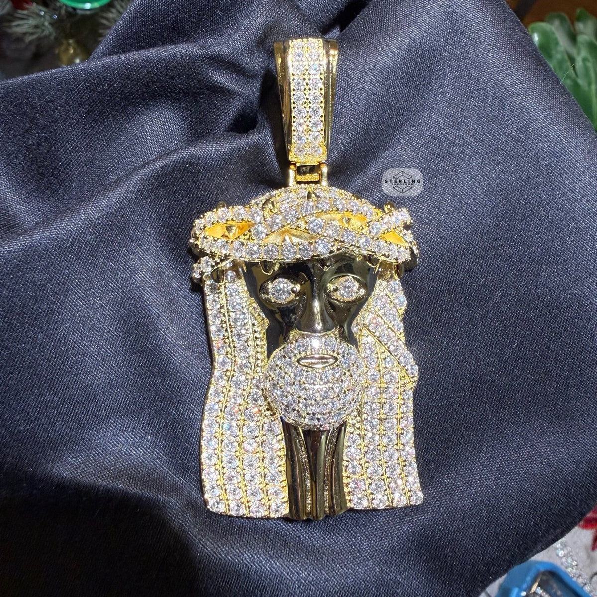 Moissanite 3" Jesus Pendant Gold Tone
