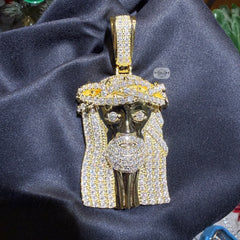 Moissanite 3" Jesus Pendant Gold Tone