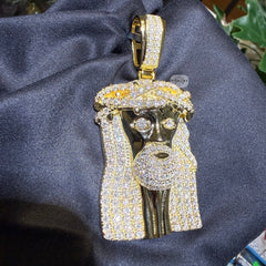 Moissanite 3" Jesus Pendant Gold Tone