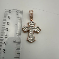 Moissanite Rose Baguette 3D Cross Pendant