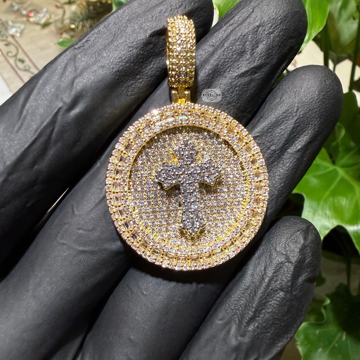 14K Gold Finish Gold Cross Medallion