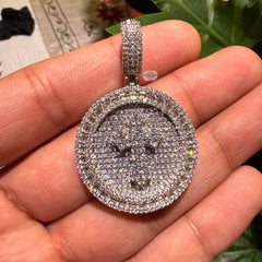 Iced Cross Medallion Silver Tone Pendant