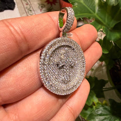 Iced Cross Medallion Silver Tone Pendant