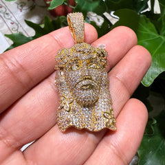 14K Gold Finish Jesus Flower Pendant + Steel Rope Chain