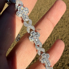 Cross Infinity 10mm 8" 925 Silver Iced CZ Bracelet