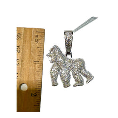 Moissanite Gorilla Ape Pendant, 925 Sterling Silver Iced Out Hip Hop Necklace, GRA Certified w 24" Chain