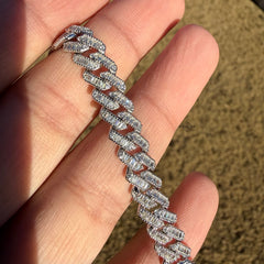 925 Sterling Silver Baguette Cuban Bracelet 8mm 8"