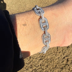 Baguette Oval Link Iced Bracelet 13mm 8" 925 Sterling Silver CZ