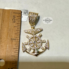 Moissanite Gold Tone Anchor Pendant