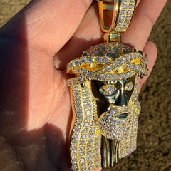 Moissanite 3" Jesus Pendant Gold Tone