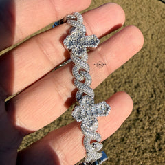 Baguette Cross Infinity 925 Sterling Silver Bracelet 18mm 8"