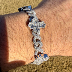 Baguette Cross Infinity 925 Sterling Silver Bracelet 18mm 8"