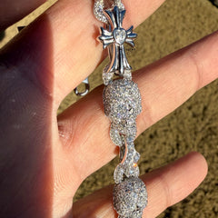 Moissanite Cross Skull Heart Bracelet 10mm 8.5"