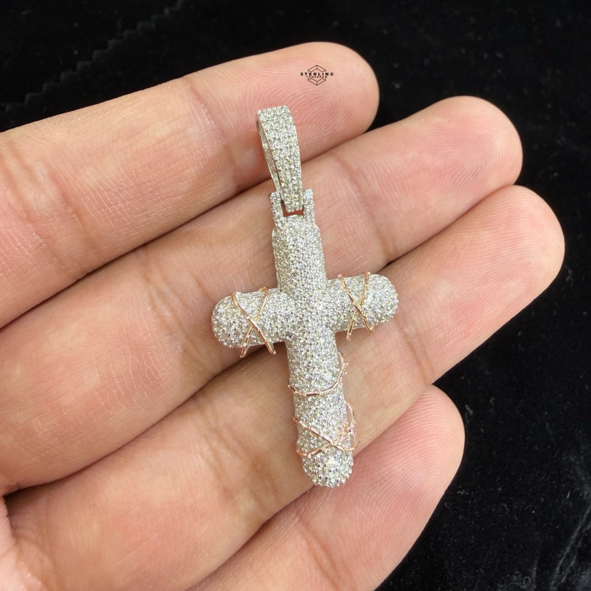 Moissanite Rose Thorns Cross Pendant