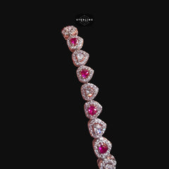 Pink Silver Heart Bracelet, 14K White Gold Plated CZ Tennis Bracelet, 7mm Iced Out Gift for Her