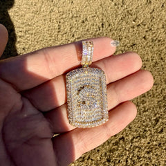 Iced Out Gold Tone Dollar Sign Dog Tag Pendant