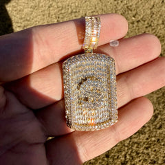 Iced Out Gold Tone Dollar Sign Dog Tag Pendant