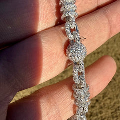 Men’s 925 Sterling Silver Iced Out Snowball CZ Bracelet 8mm 8 Inch, Moon Cut Baguette Link Hip Hop Jewelry Gift