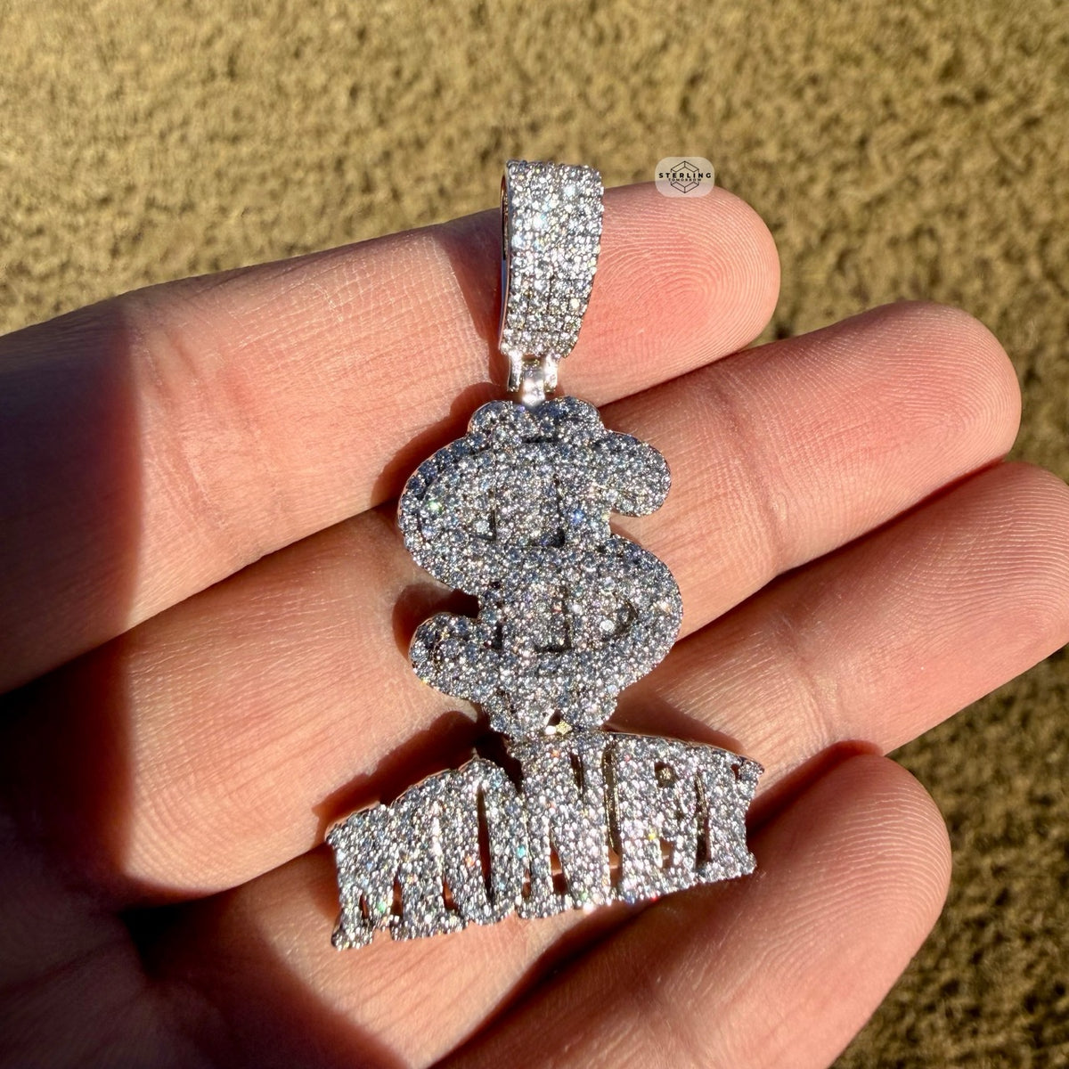 Money Iced Statement Pendant Silver Tone