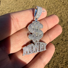 Money Iced Statement Pendant Silver Tone