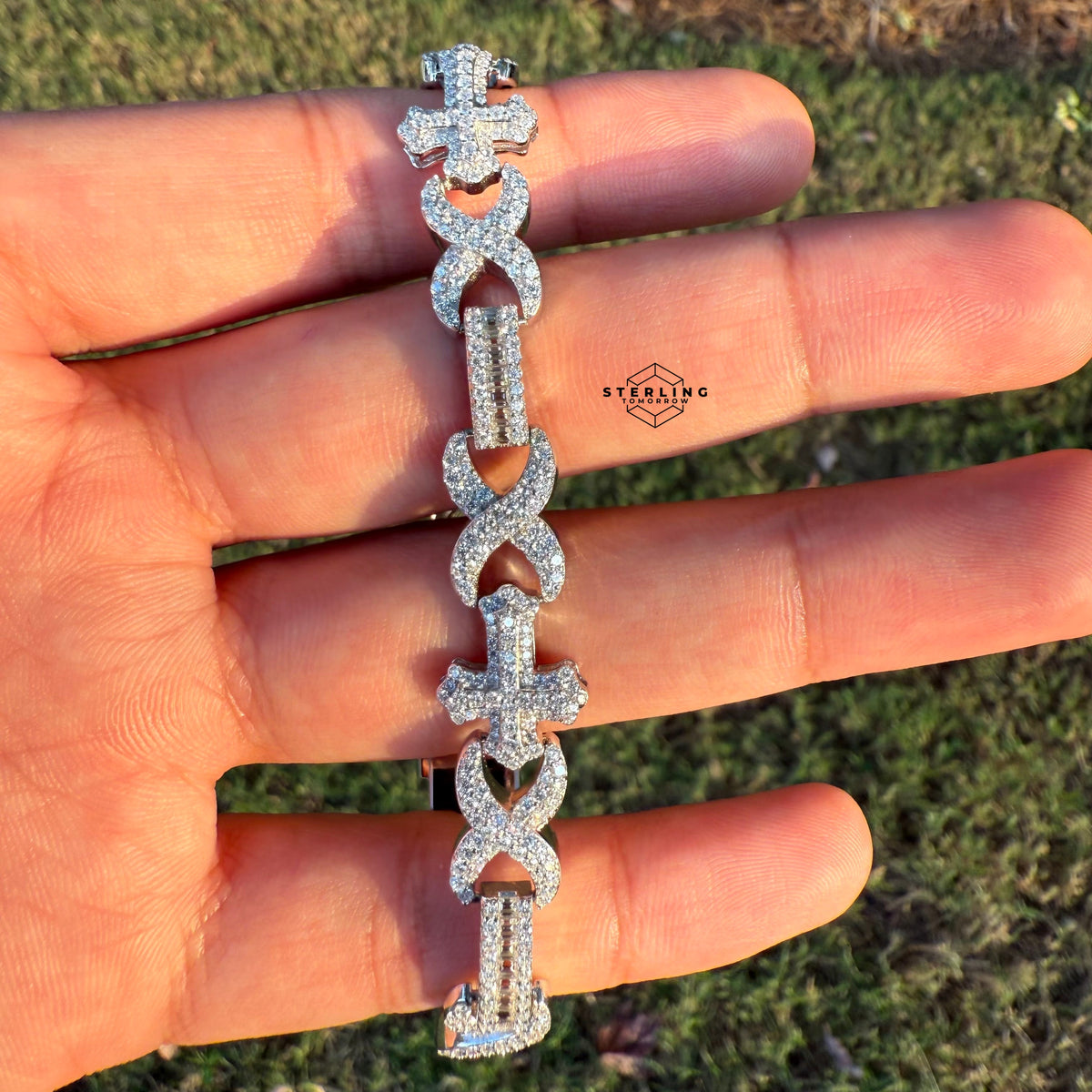 Moissanite Cross Infinity Bracelet 13mm 8"
