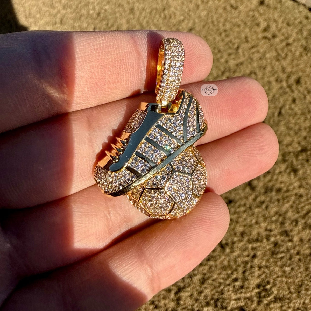 14K Gold Plated Soccer Futbol Iced Pendant