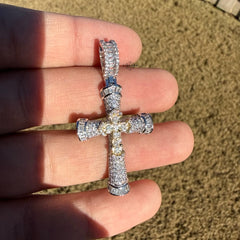 Moissanite Gothic Dual Cross Pendant - Yellow Two Tone