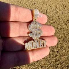 Money Iced Statement Pendant Gold Tone