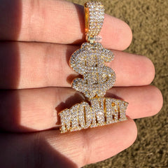 Money Iced Statement Pendant Gold Tone