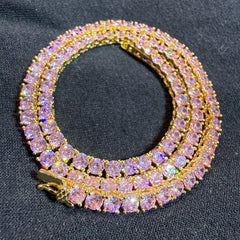 4mm Pink Iced Tennis Chain, 14K Rose Gold Finish