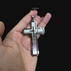 Large Steel 3D Cross Pendant