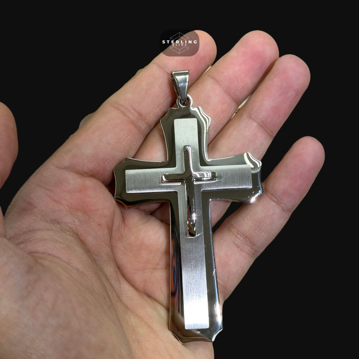 Large Steel 3D Cross Pendant