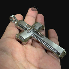 Large Steel 3D Cross Pendant