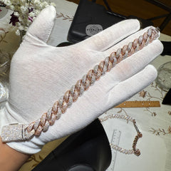 Moissanite Rose Two Tone 15mm Miami Cuban Bracelet 8.5"
