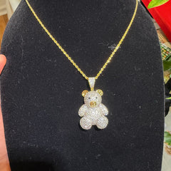14K Gold Plated Iced Out Teddy Bear Pendant | CZ Diamond Bear Necklace