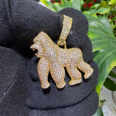 14K Gold Plated Gorilla Iced Out Pendant CZ Diamond Hip Hop Bling + FREE Rope Chain