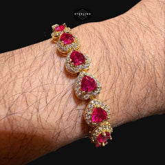 Ruby Heart Bracelet, 14K Gold Plated CZ Tennis Bracelet, 7mm Iced Out Gift for Her