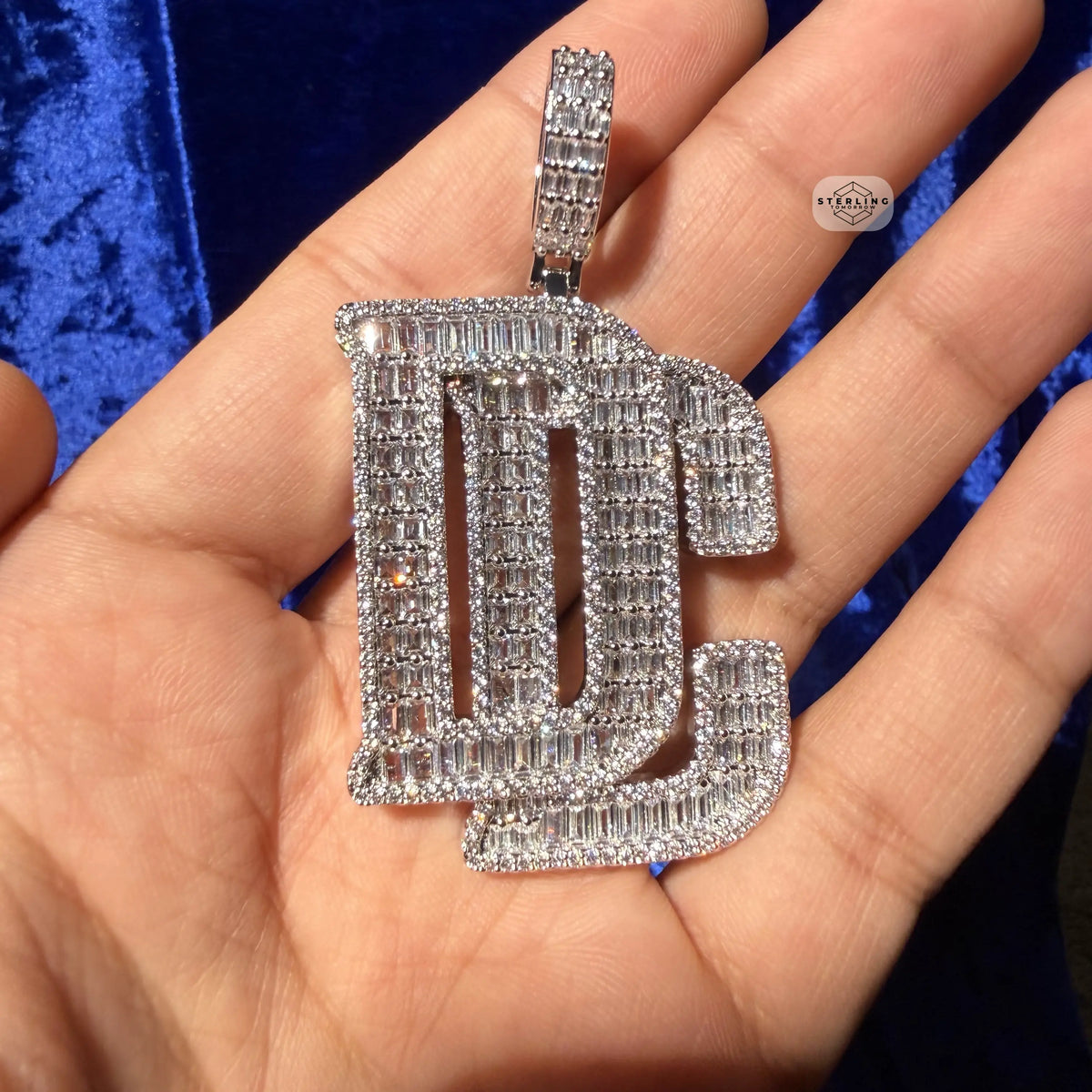 DC 14K White Gold Plated Iced Statement Pendant