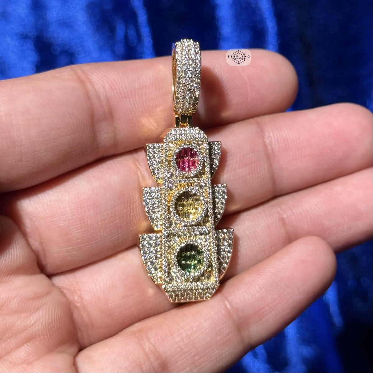Traffic Light 14K Gold Plated Iced Pendant