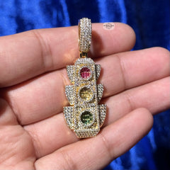 Traffic Light 14K Gold Plated Iced Pendant